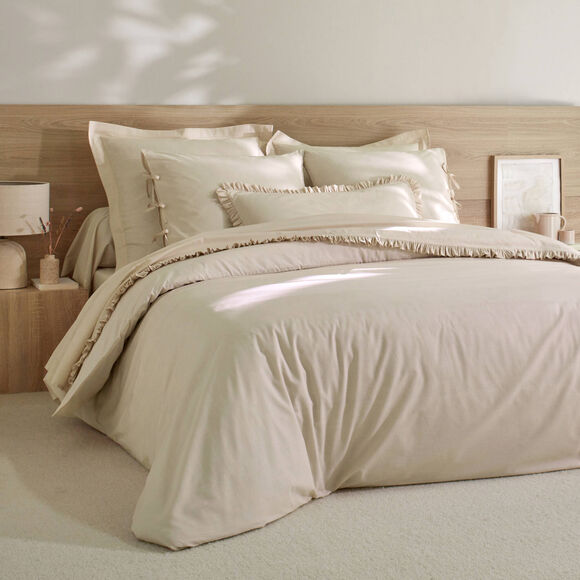 Effen bedlinnen in katoenbatist (zandkleur)