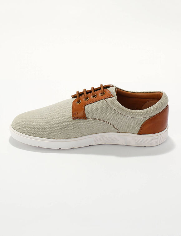 Derby's in 2 materialen met veters, canvas en leer (beige)
