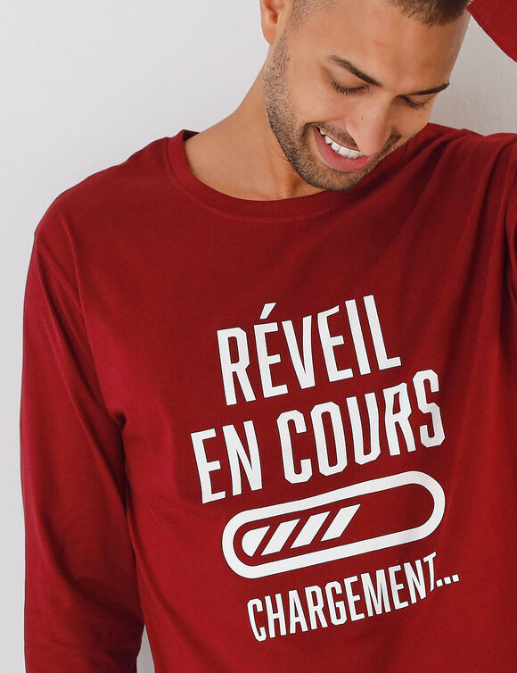 Pyjama met ronde hals en letterprint (bordeaux)