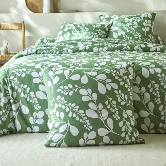 Tweekleurig bedlinnen Chloé met bladerenprint - in katoen (groen)