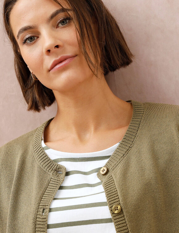 Cardigan boutonn&eacute;, coton m&eacute;lang&eacute; (kaki clair)