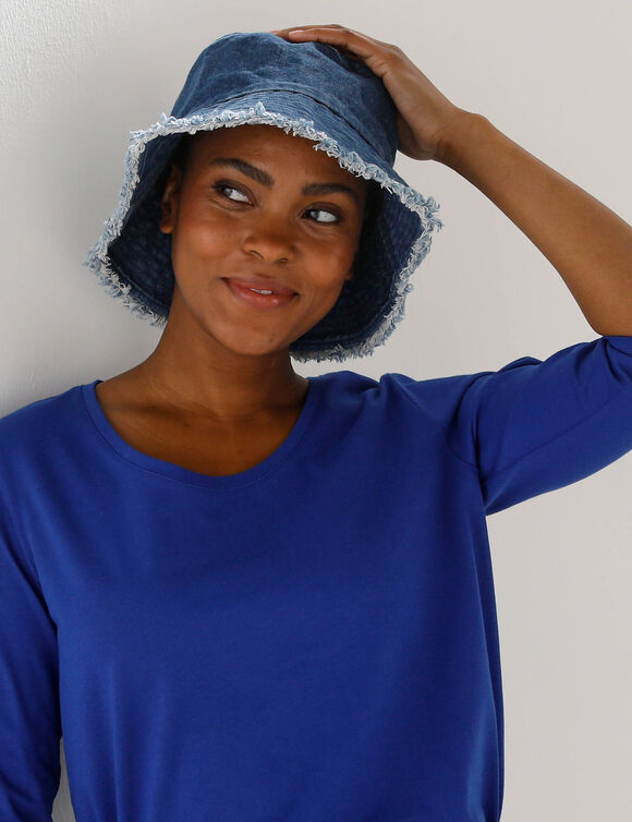 T-shirt manches 3/4 uni, coton (bleu dur)