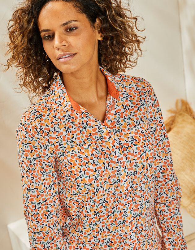 Chemise imprimé fleuri, coton (abricot)