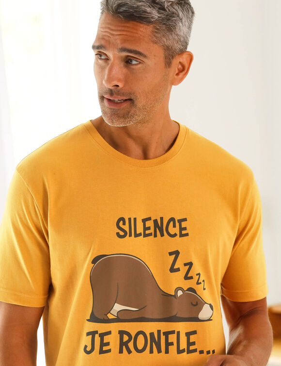Pyjama pantalon T-shirt manches courtes (jaune / gris)