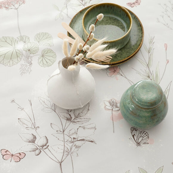 Tafelzeil met natuurlijke en vlinderprint (beige / groen)