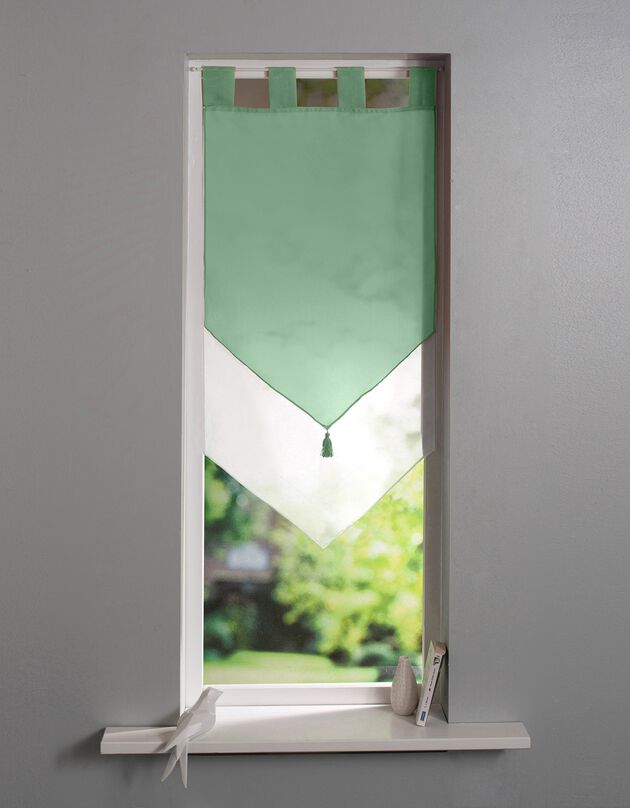 Dubbel glasgordijn, in puntvorm, met lusjes (groen / wit)