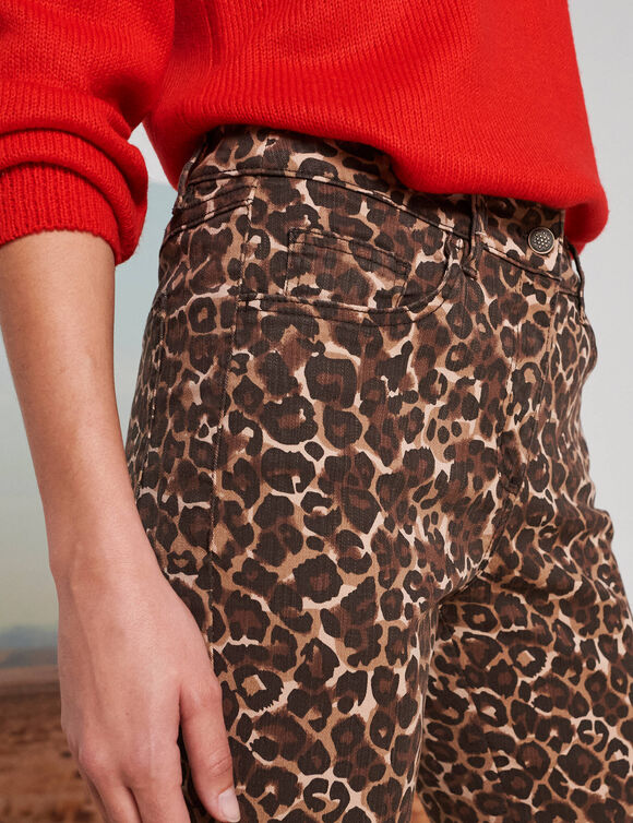 Pantalon droit, imprimé peau-de-bête (taupe / chocolat)