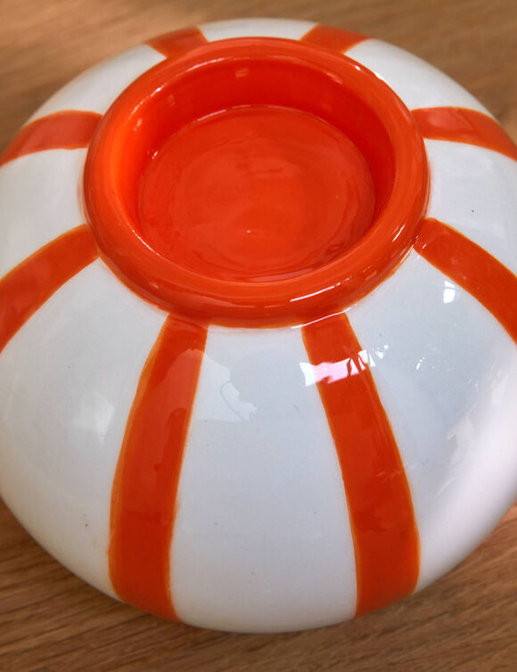 Bougeoir rond rayures orange (blanc/orange)