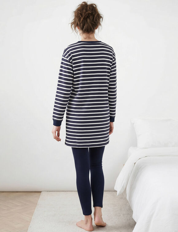 Pyjama molleton ray&eacute; avec legging  (marine / &eacute;cru)