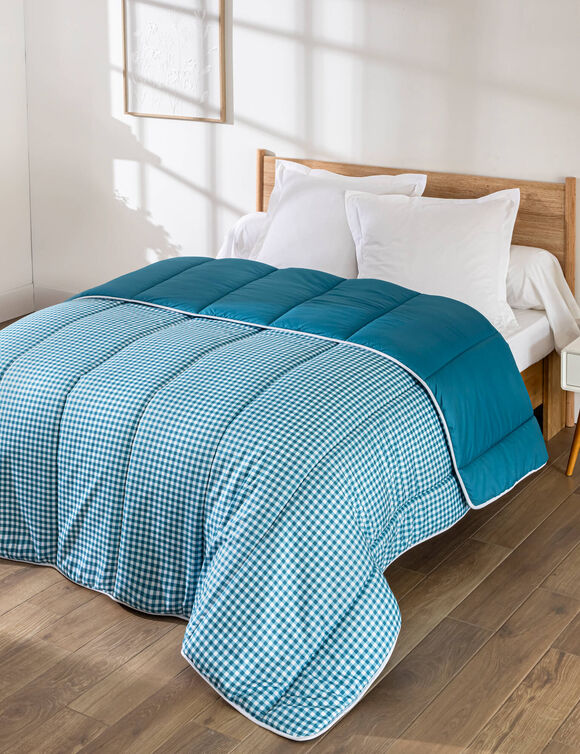 Couette microfibre imprim&eacute; vichy 400 g/m&sup2;  (bleu paon)