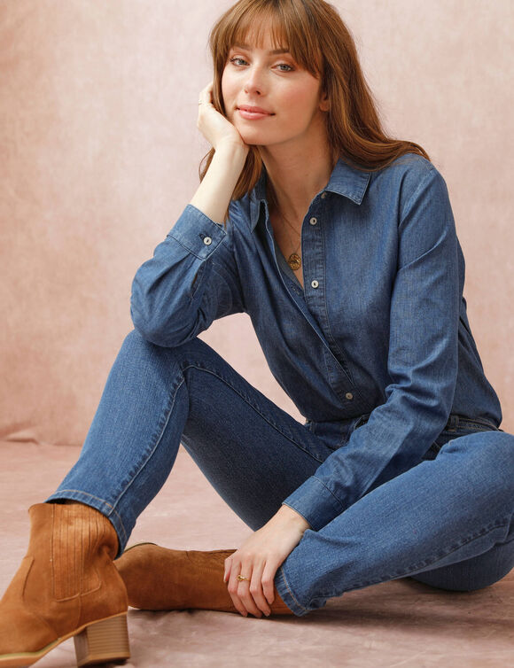 Chemisier boutonn&eacute; en jean l&eacute;ger (stone)