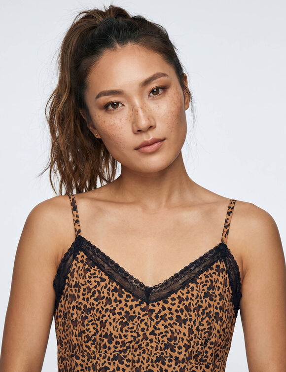 Nuisette dentelle imprim&eacute; animalier (caramel / noir)