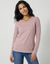 T-shirt col V manches longues (rose parm&eacute;)