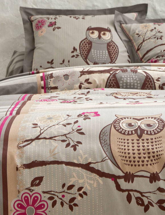 Linge de lit Chouette flanelle (gris)