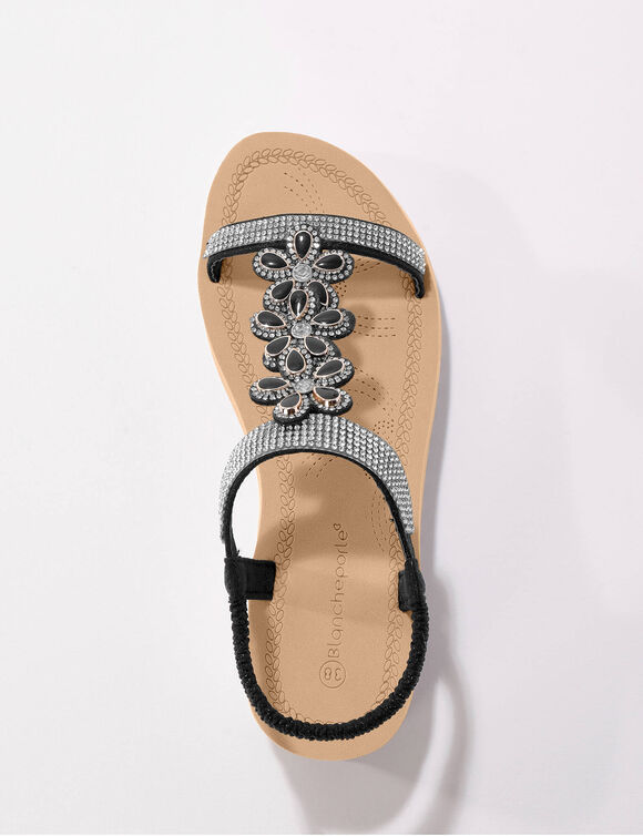 Juweelsandalen met doorloopzool (zwart)