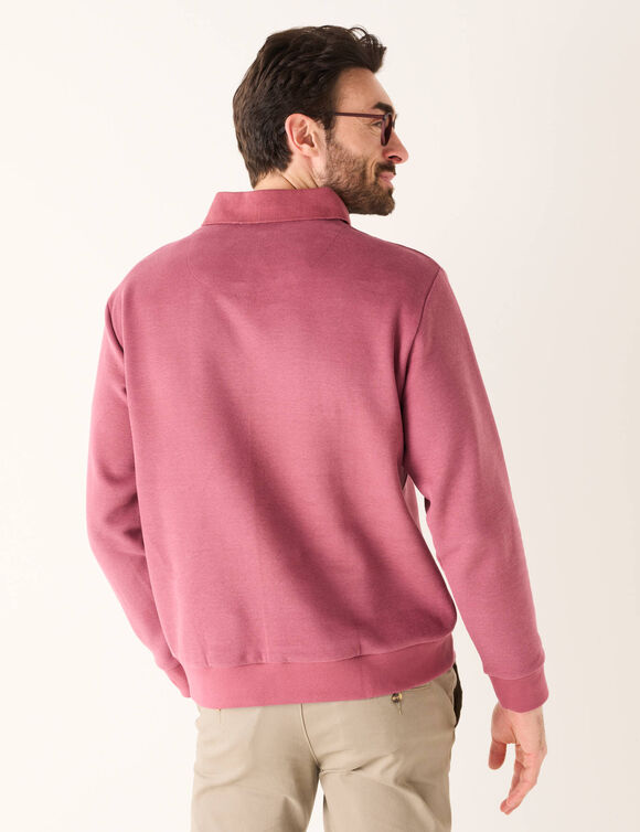 Sweat chaud col polo brodé poitrine maille côtelée (rose foncé)