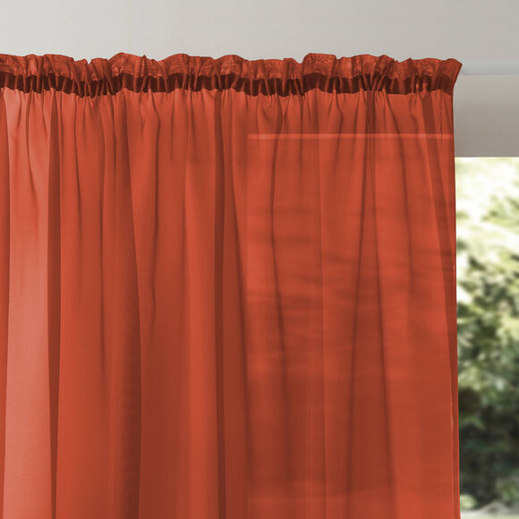 Effen voilegordijn met fronsgalon (terracotta)