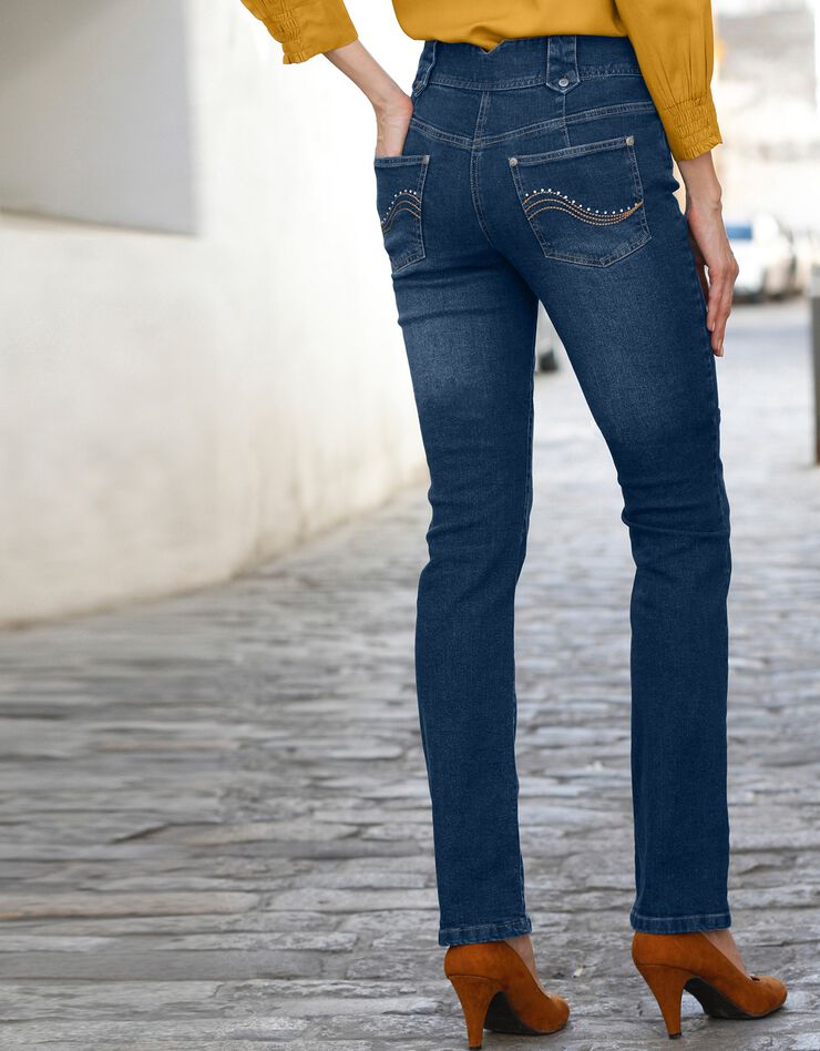 Rechte jeans met hoge taille - grote gestalte, dark blue, hi-res image number 1