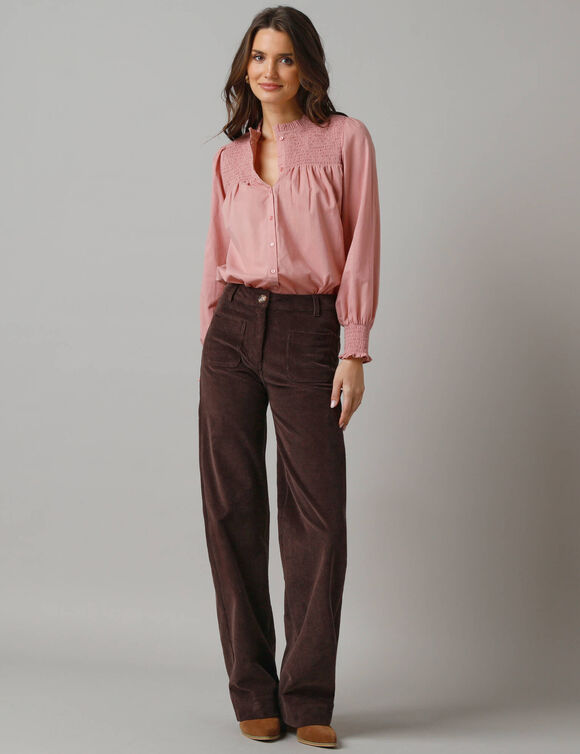 Chemisier en coton, d&eacute;tails de smocks (bois de rose)