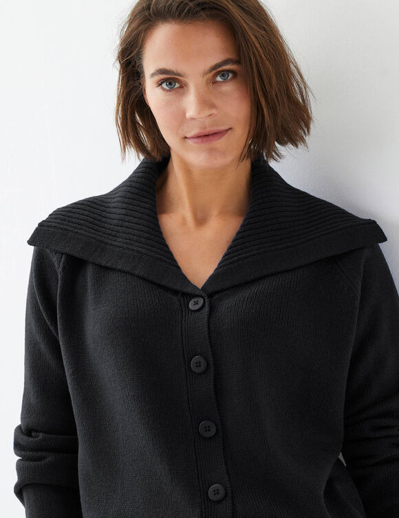 Gilet boutonn&eacute; col vareuse, en maille (noir)