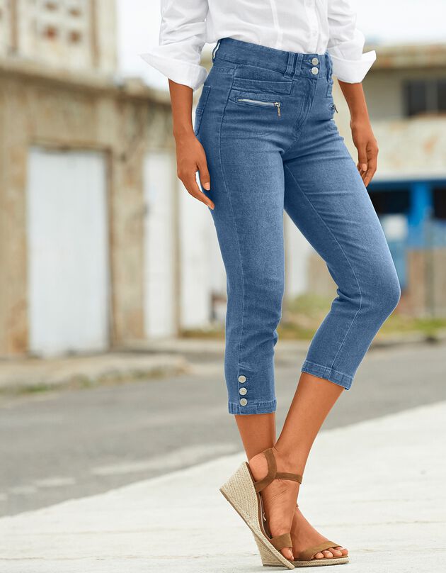Pantacourt denim base boutonnée (bleached)