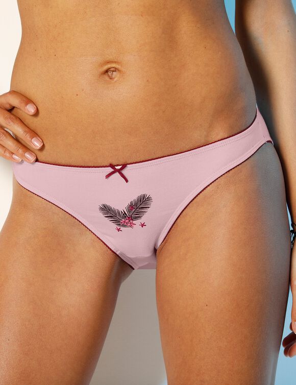 Katoenen slip met blaadjesprint - set van 4 (bordeaux / poederroze)