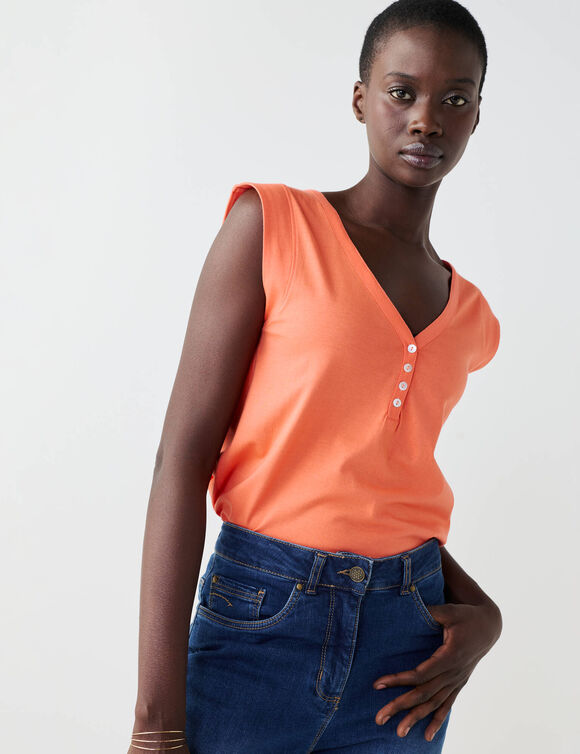 D&eacute;bardeur col V, d&eacute;tail dos broderie anglaise (orange)