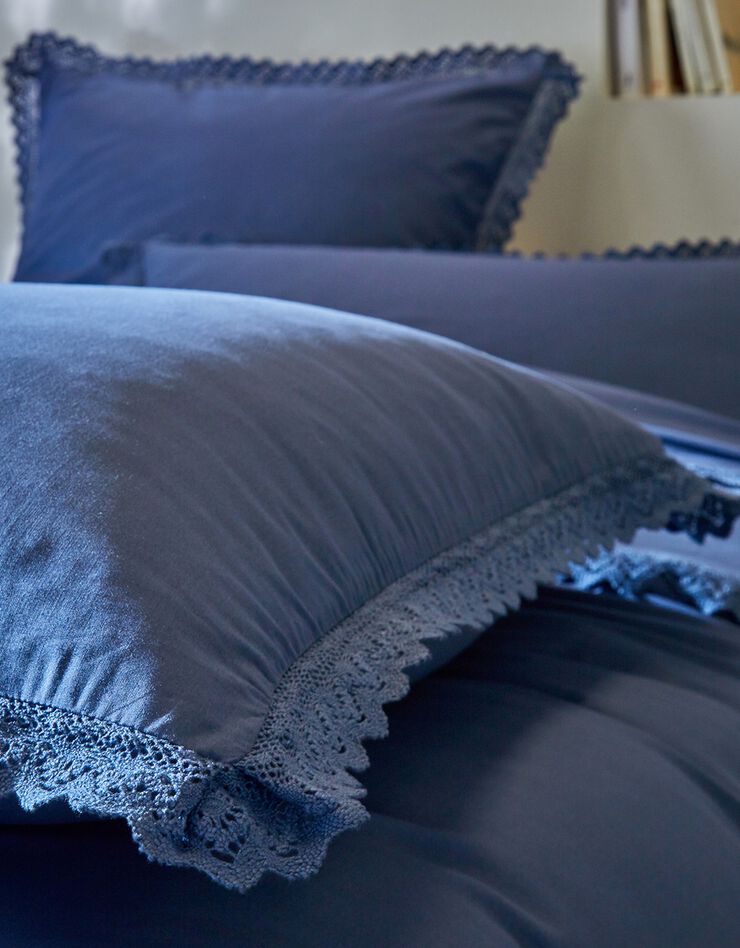 Linge de lit uni dentelle coton (marine)