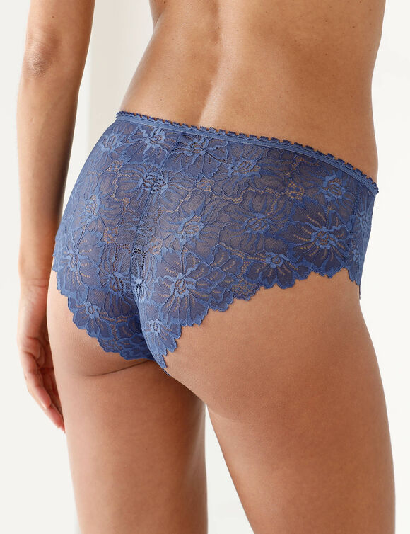 Culotte microfibre et dentelle stretch forme tanga taille haute - lot de 2  (noir + bleu)