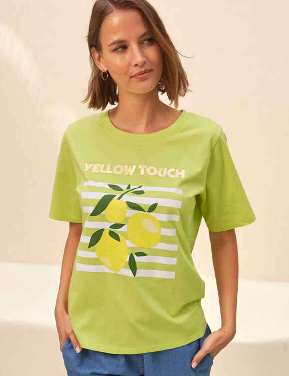 T-shirt imprim&eacute;, volume loose (anijs / wit)