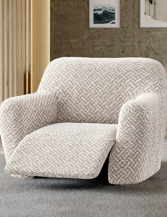 Housse bi-extensible microfibre gaufr&eacute;e graphique sp&eacute;ciale relax (beige)