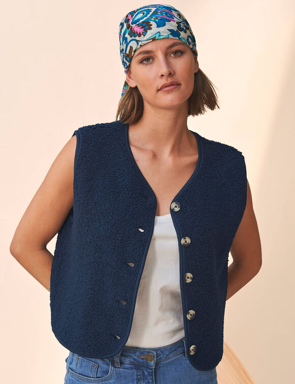 Veste sans manches, maille bouclette (marine)