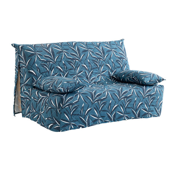 Housse canapé BZ matelassée imprimé feuillage (bleu)