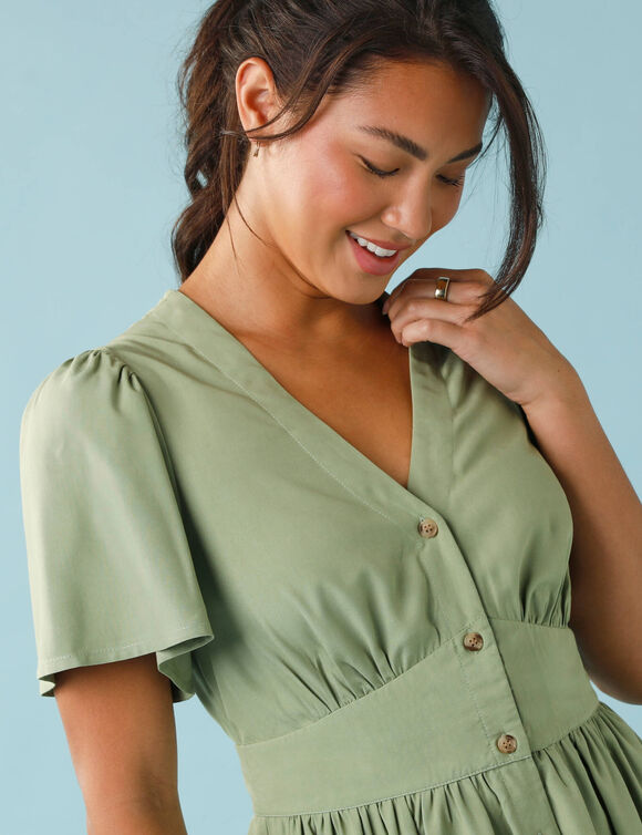 Robe longue boutonn&eacute;e unie, Sp&eacute;cial Petites  (vert)