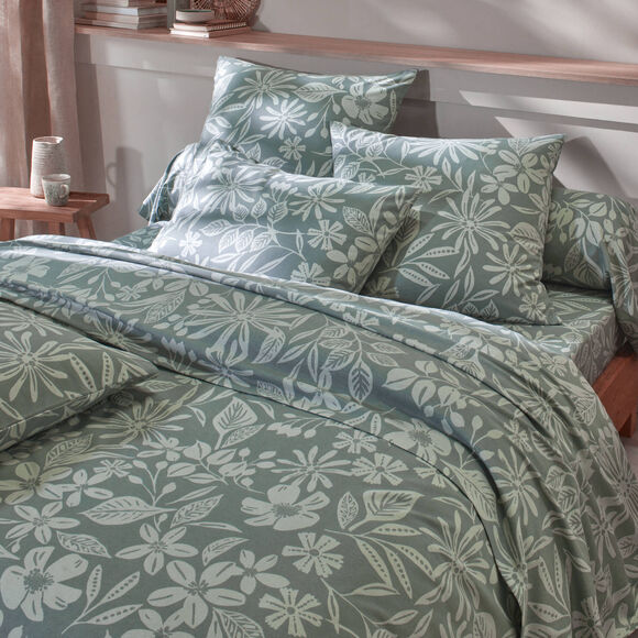 Bedlinnen Céline, in flanel met bloemenprint (eucalyptus)