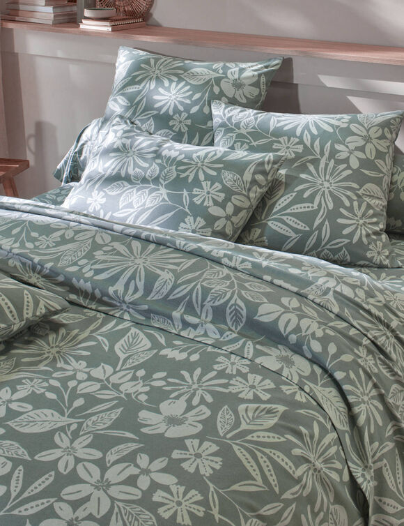 Bedlinnen Céline, in flanel met bloemenprint (eucalyptus)
