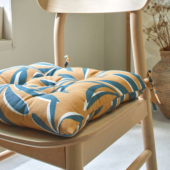 Galette de chaise carrée imprimé feuillage - lot de 2 (jaune)