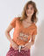 Tee-shirt manches courtes coton uni imprimé placé "Beautiful" (cuivre)