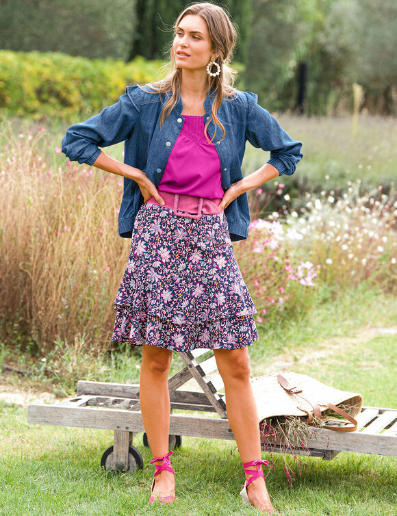 Brede riem in splitleer (fuchsia)