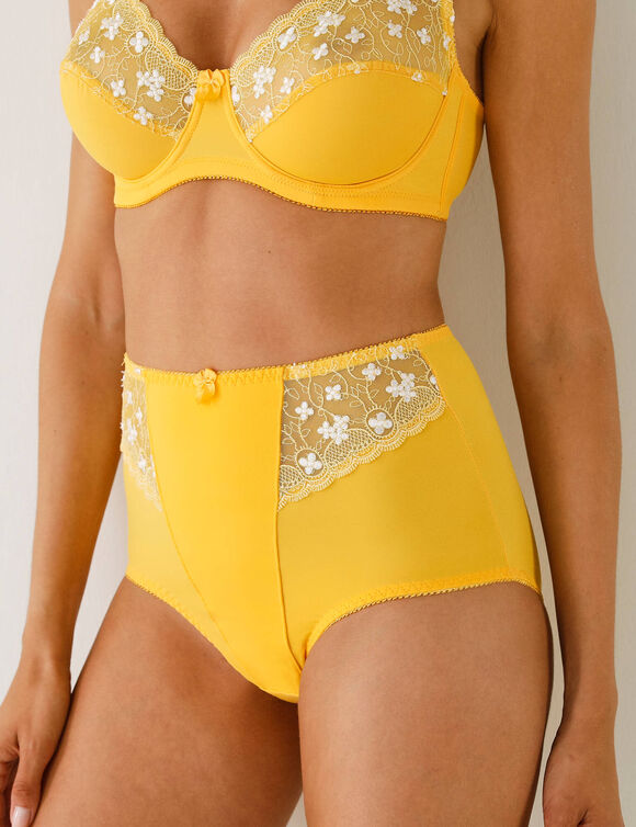 Gaineslip in microvezel en geborduurde tule Caminata (geel)