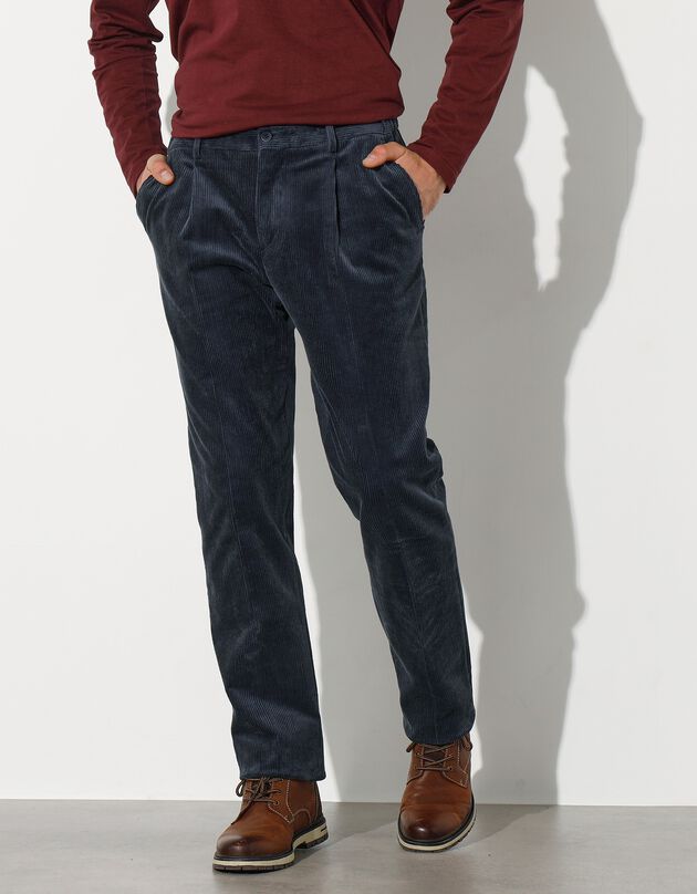 Pantalon velours taille élastiquée à pinces (marine)