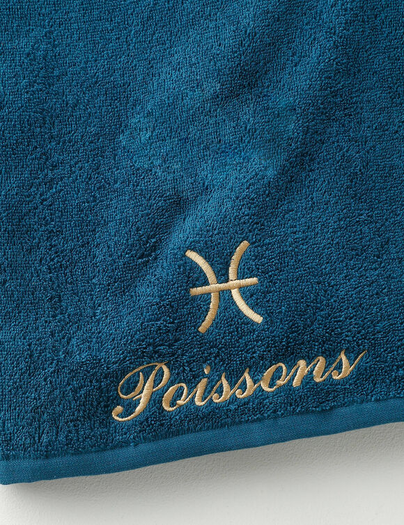Serviettes de bain brodées Poisson - 420g/m2 (bleu paon)
