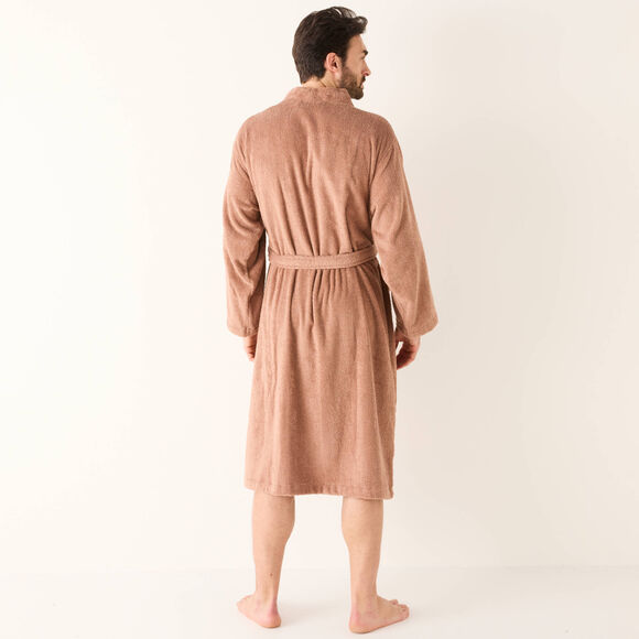 Peignoir mixte adulte col kimono éponge bouclette  (châtaigne)