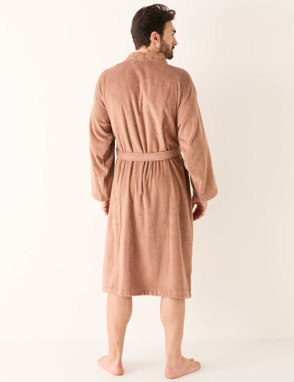 Peignoir mixte adulte col kimono éponge bouclette  (châtaigne)