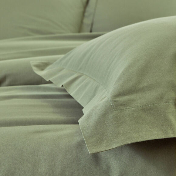 Linge de lit uni - coton bio** (vert olive)