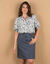 Blouse imprimée manches coudes, crépon (écru / noir)
