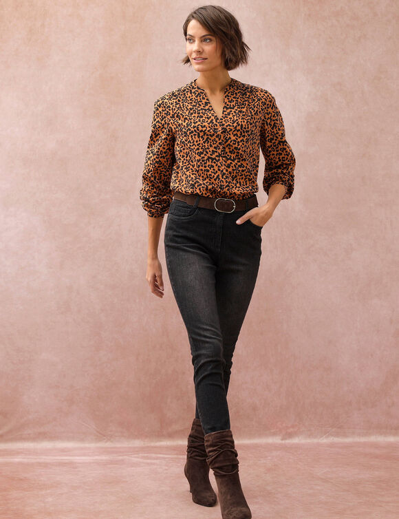 Slimjeans met 7/8-lengte, hoge taille, grote lengte (used black)