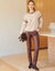 Pull loose bicolore, col rond (beige / chocolat)