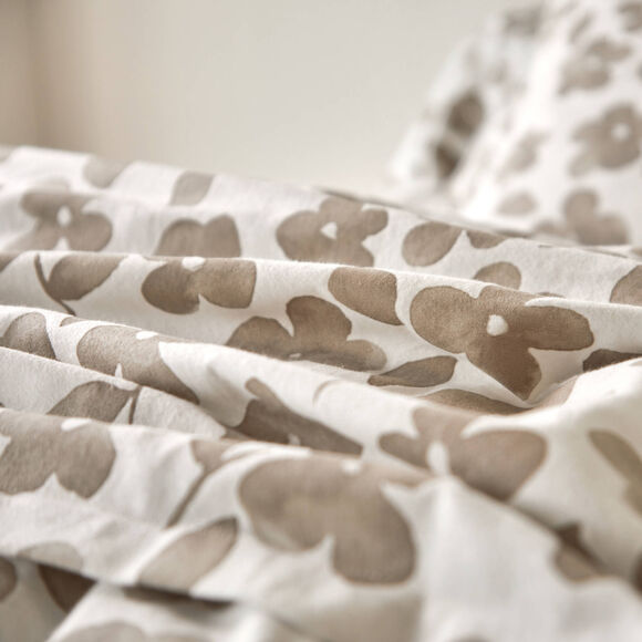 Linge de lit Petunia en flanelle imprimée (grège)