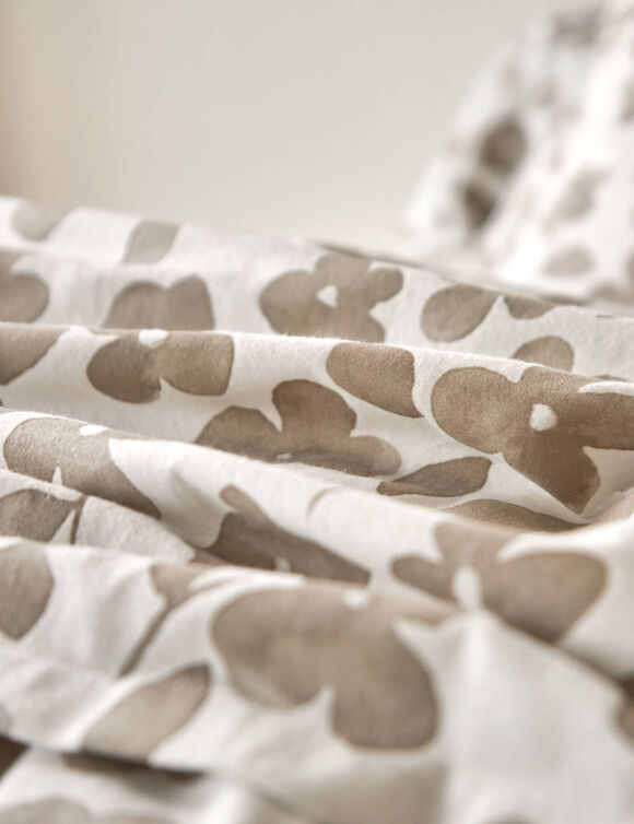 Linge de lit Petunia en flanelle imprimée (grège)